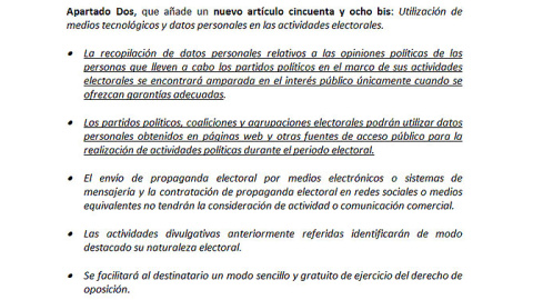 Texto del artículo 58 bis en la Ley Electoral, objeto de la petición del recurso de inconstitucionalidad.