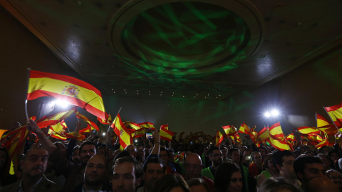 Simpatizantes de Vox celebran los resultados de la formación en las elecciones al Parlamento de Andalucía. REUTERS/Marcelo Del Pozo