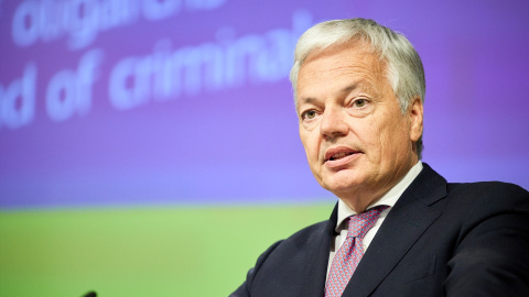 El comisario europeo de Justicia, Didier Reynders, durante una conferencia de prensa en Bruselas, el pasado 25 de mayo