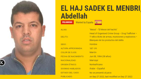 Abdellah El Haj Sadek El Menbri, conocido como el Messi del hachís, ha engrosado la lista de los fugitivos peligrosos más buscados de la UE.