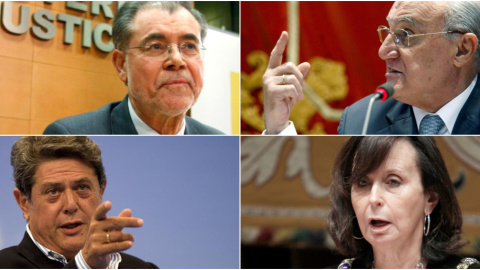 De izquierda a derecha y de arriba a abajo, Mariano Fernández Bermejo, José Francisco Henando, Federico Trillo y María Emilia Casas. EFE