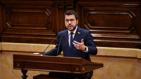 El president de la Generalitat, Pere Aragonès, al debat de política general al Parlament.