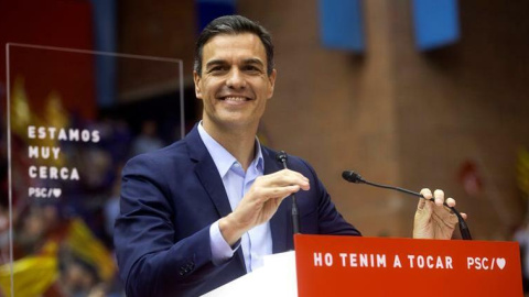 Pedro Sánchez durant l'acte de campanya a Barcelona. EFE