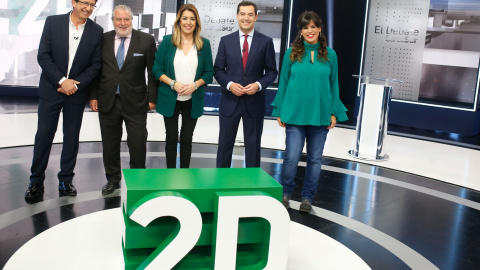 Los candidatos a la presidencia de la Junta de Andalucía,  Susana Díaz (PSOE-A), Juanma Moreno (PP-A), Teresa Rosríguez (Adelante Andalucía); y Juan Marín (CS) - Europa Press