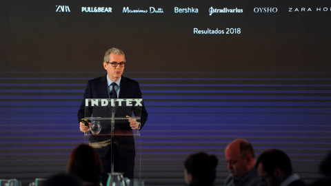 El presidente ejecutivo de Inditex, Pablo Isla, durante la presentación de resultados de 2018. EFE/Moncho Fuentes