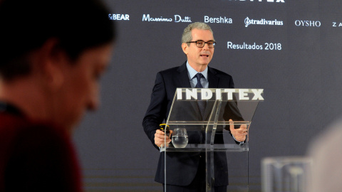 El presidente ejecutivo de Inditex, Pablo Isla, durante la presentación de resultados de 2018 del grupo textil. EFE/Moncho Fuentes