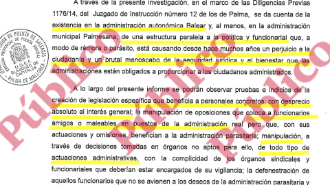 Fragmento del comienzo del informe del Grupo de Blanqueo de la UDEF sobre dos décadas de mafia del PP en Baleares.