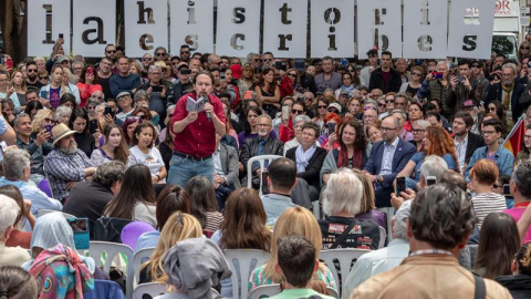 El candidato de Unidas Podemos a la Presidencia del Gobierno, Pablo Iglesias, durante un acto electoral de la formación en la Plaza España de Palma