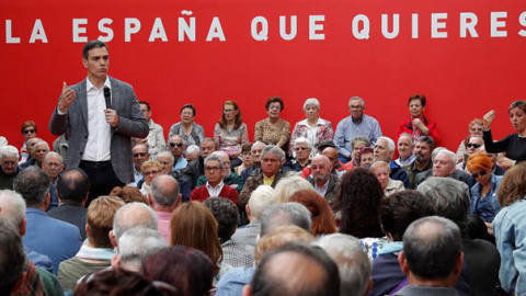 Pedro Sánchez, durante un acto de campaña electoral en Madrid. / EFE