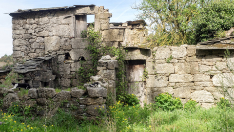 Vista de una vivienda destruida por el paso del tiempo a las afueras de Lugo, Galicia. EFE/ Eliseo Trigo