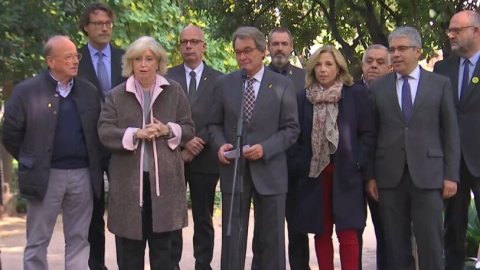 Artur Mas, Irene Rigau, Joana Ortega i Francesc Homs en la compareixença de valoració de la condemna del Tribunal de Comptes.