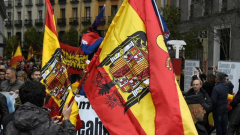 Concentración fascista en la plaza de Oriente de Madrid durante el 20-N. / VÍCTOR LConcentración fascista en la plaza de Oriente de Madrid durante el 20-N. / VÍCTOR LERENA (EFE)ERENA (EFE)