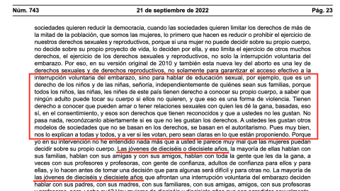 Diario de Sesiones de la Comisión de Igualdad con las palabras de Irene Montero