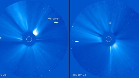 El Sol y la Tierra, vistos desde el The Solar-Terrestrial Relations Observatory A (STEREO A). /NASA