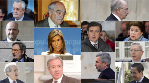 De izquierda a derecha y de arriba abajo: José Antonio Griñán, Rodolfo Martín Villa, Rodrigo Rato, Manuel Chaves, Ana Mato, Jaume Matas, Magdalena Álvarez, Narcís Serra, Alberto Ruiz-Gallardón, Virgilio Zapatero, José Barrionuevo, Ángel Acebes, E