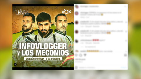 Los meconios e infovlogger, creadores de contenido próximos a Vox, en un cartel del partido de Santiago Abascal.