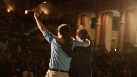 El secretario general de Podemos, Pablo Iglesias, y el coordinador federal de Izquierda Unida, Alberto Garzón, durante un mitin de Adelante Andalucía días antes de las elecciones / José Camó - Adelante Andalucía