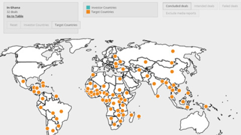 Mapa con los países donde se están acaparando tierras. LAND MATRIX