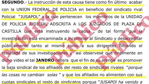 Fragmento de las alegaciones de la UFP en su denuncia judicial contra Jusapol.