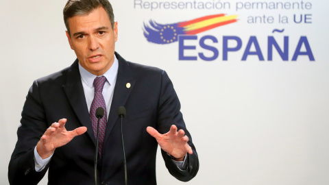 El presidente del Gobierno español, Pedro Sánchez, da una conferencia de prensa al final de una cumbre de la UE en Bruselas, Bélgica, el 24 de junio de 2022.