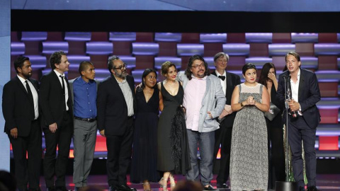 12/05/2019. El elenco de la película Roma posa hoy, domingo 12 de mayo de 2019, en la gala de la entrega de los Premios Platino en el parque Xcaret, de Playa del Carmen, en la Riviera Maya (México). EFE/José Méndez