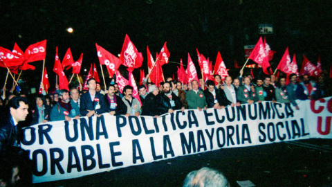 Cabecera de la manifestación que cerraba la huelga general del 14 de diciembre de 1988 | Archivo de Historia del Trabajo de la Fundación 1º de Mayo