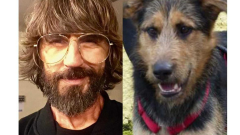 El actor y presentador Santi Millán con su doble perruno./Twitter de Santi Millán