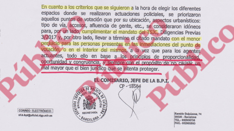 Respuesta de la Jefatura Superior de Policía de Catalunya al Juzgado de Instrucción Nº7 de Barcelona sobre la actuación de los agentes el 1-O.