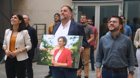 16/10/2022 - Marta Vilalta, Oriol Junqueras i Pere Aragonès a la presentació de la candidatura per a l'executiva d'ERC.