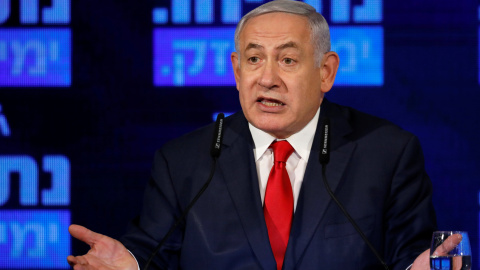 El primer ministro israelí, Benjamín Netanyahu, durante un discurso en plena campaña electoral. / REUTERS - AMIR COHEN