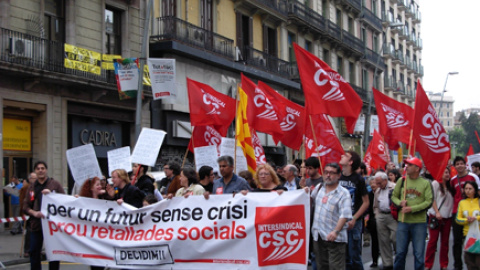 Manifestación de la Intersindical-CSC organizada en Barcelona.