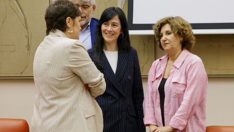 La presidenta de la Sociedad Estatal de Participaciones Industriales (SEPI), María Belén Gualda González (c), antes de comparecer ante la comisión de Presupuestos del Congreso. EFE/ Chema Moya