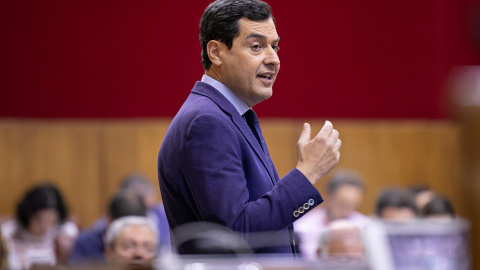 Juanma Moreno, hoy en el Parlamento de Andalucía. Europa press