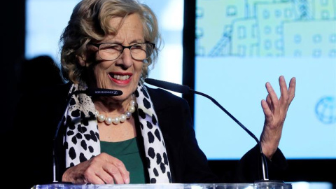 La alcaldesa de Madrid Manuela Carmena, durante la jornada "Migración y ciudades: el camino hacia una integración inclusiva". /EFE