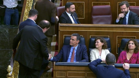 Junqueras saluda a SÃ¡nchez en el Congreso