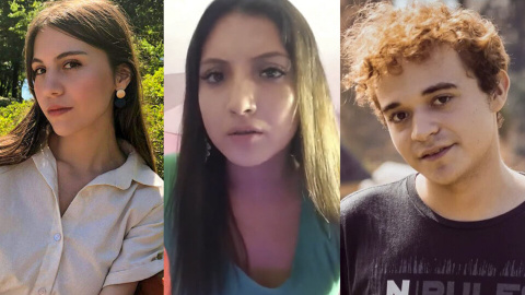 Los tres jóvenes  que han dado sus testimonios: Mila Zurbriggen (i), Abi Franzutti (c) y Vancis Roda (d)