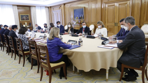 Reunión del Consejo de Seguridad Nacional celebrada ayer en el Palacio de la Zarzuela, con la presencia del rey Felipe VI, Pedro Sánchez y otros integrantes del Gobierno y autoridades del Esrado.