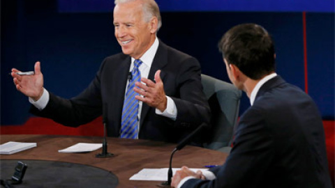 El vicepresidente Joe Biden durante uno de sus debates con el candidato republicano Paul Ryan. -