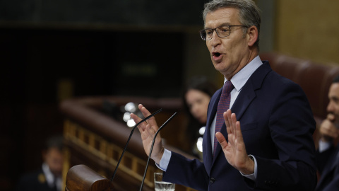 Alberto Núñez Feijóo durante su intervención en el pleno del Congreso, 22/5/2024.