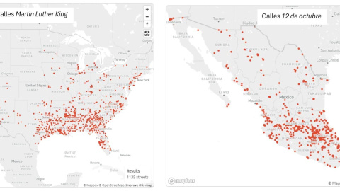 03/06/2024-Calles conmemorando a Martin Luther King en EE.UU. (izquierda) y calles con el nombre de 12 de octubre en México (derecha) https://stnameslab.com/buscador-america/