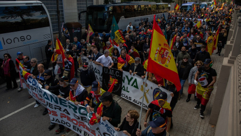 12/07/2024 Cabecera de la manifestación de Jusapol en Barcelona. Foto de archivo.