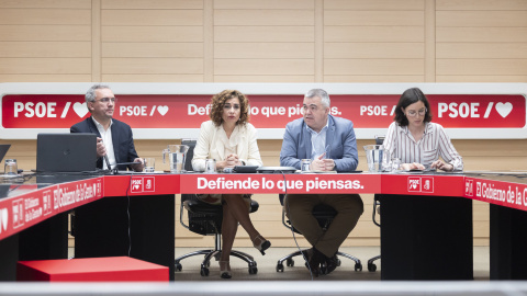 Imagen del Comité Electoral del PSOE celebrado esta mañana en la sede de Ferraz.