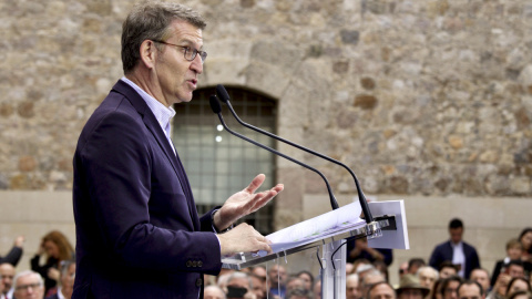 El presidente del Partido Popular, Alberto Núñez Feijóo, durante un acto del partido, a 18 de marzo de 2023.