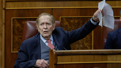 Ramón Tamames, durante la segunda jornada de la moción de censura de Vox.