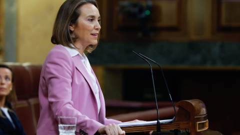 La portavoz del Partido Popular en el Congreso, Cuca Gamarra, interviene durante la segunda y última jornada del debate de la moción de censura que impulsa Vox.