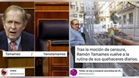 "Ya en casa, sentado en su sillón favorito, Ramón Tamames inicia la tercera jornada de la moción de censura hablándole a la tele"