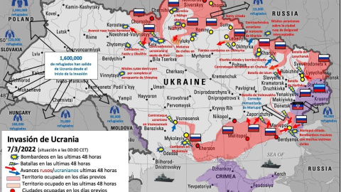 Mapa de la situación de la guerra en Ucrania.