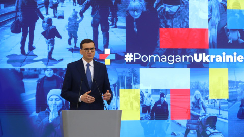 El primer ministro polaco, Mateusz Morawiecki, durante una rueda de prensa en Varsovia este 7 de marzo de 2022.