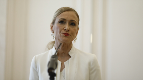 Rueda de prensa en la que Cifuentes ha anunciado su dimisión.