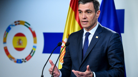 Pedro Sánchez durante una conferencia de prensa en una cumbre de la Unión Europea en Bruselas, a 24 de marzo de 2023.